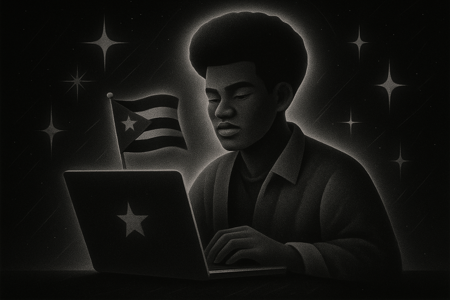 Ilustración de Noir Cósmico representando ¡Emprende Desde Cero! Ideas de Negocios Online para Cubanos con Pocos Recursos