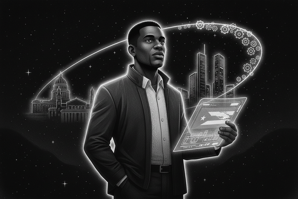 Ilustración de Noir Cósmico representando De La Habana a Silicon Valley: La historia de un ingeniero cubano que conquistó el éxito